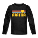Alaska Youth Long Sleeve Shirt - Retro Sunrise Youth Long Sleeve Alaska Tee - charcoal gray