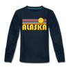 Alaska Youth Long Sleeve Shirt - Retro Sunrise Youth Long Sleeve Alaska Tee - deep navy