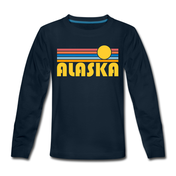 Alaska Youth Long Sleeve Shirt - Retro Sunrise Youth Long Sleeve Alaska Tee - deep navy