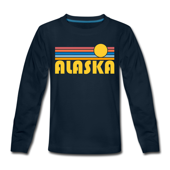 Alaska Youth Long Sleeve Shirt - Retro Sunrise Youth Long Sleeve Alaska Tee - deep navy