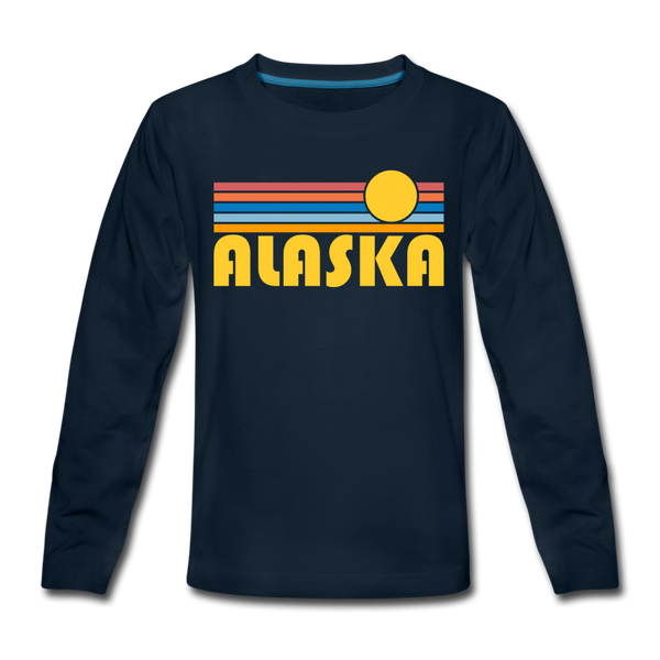 Alaska Youth Long Sleeve Shirt - Retro Sunrise Youth Long Sleeve Alaska Tee - deep navy