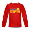 Asheville, North Carolina Youth Long Sleeve Shirt - Retro Sunrise Youth Long Sleeve Asheville Tee - red