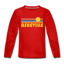 Asheville, North Carolina Youth Long Sleeve Shirt - Retro Sunrise Youth Long Sleeve Asheville Tee - red