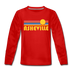 Asheville, North Carolina Youth Long Sleeve Shirt - Retro Sunrise Youth Long Sleeve Asheville Tee - red