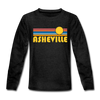 Asheville, North Carolina Youth Long Sleeve Shirt - Retro Sunrise Youth Long Sleeve Asheville Tee - charcoal gray