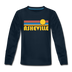 Asheville, North Carolina Youth Long Sleeve Shirt - Retro Sunrise Youth Long Sleeve Asheville Tee - deep navy