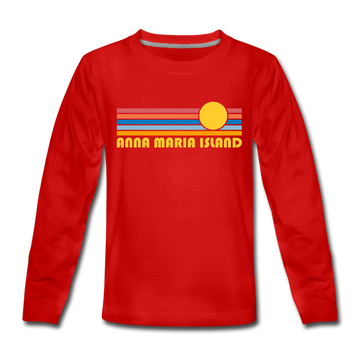 Anna Maria Island, Florida Youth Long Sleeve Shirt - Retro Sunrise Youth Long Sleeve Anna Maria Island Tee - red