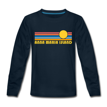 Anna Maria Island, Florida Youth Long Sleeve Shirt - Retro Sunrise Youth Long Sleeve Anna Maria Island Tee - deep navy