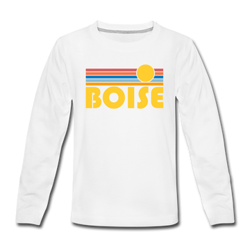Boise, Idaho Youth Long Sleeve Shirt - Retro Sunrise Youth Long Sleeve Boise Tee - white