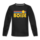 Boise, Idaho Youth Long Sleeve Shirt - Retro Sunrise Youth Long Sleeve Boise Tee - black