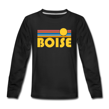 Boise, Idaho Youth Long Sleeve Shirt - Retro Sunrise Youth Long Sleeve Boise Tee - black