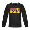 Boise, Idaho Youth Long Sleeve Shirt - Retro Sunrise Youth Long Sleeve Boise Tee - black
