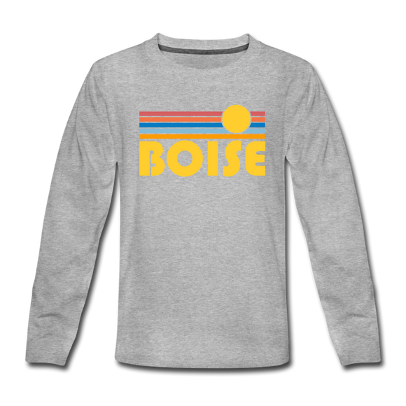 Boise, Idaho Youth Long Sleeve Shirt - Retro Sunrise Youth Long Sleeve Boise Tee - heather gray