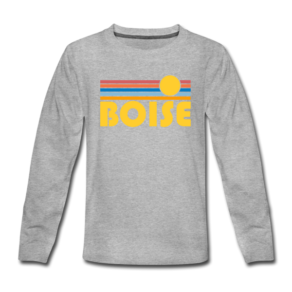 Boise, Idaho Youth Long Sleeve Shirt - Retro Sunrise Youth Long Sleeve Boise Tee - heather gray
