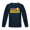 Boise, Idaho Youth Long Sleeve Shirt - Retro Sunrise Youth Long Sleeve Boise Tee - deep navy