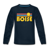Boise, Idaho Youth Long Sleeve Shirt - Retro Sunrise Youth Long Sleeve Boise Tee - deep navy