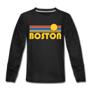 Boston, Massachusetts Youth Long Sleeve Shirt - Retro Sunrise Youth Long Sleeve Boston Tee - black