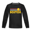 Boston, Massachusetts Youth Long Sleeve Shirt - Retro Sunrise Youth Long Sleeve Boston Tee - black