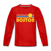 Boston, Massachusetts Youth Long Sleeve Shirt - Retro Sunrise Youth Long Sleeve Boston Tee - red