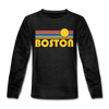 Boston, Massachusetts Youth Long Sleeve Shirt - Retro Sunrise Youth Long Sleeve Boston Tee - charcoal gray