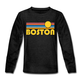 Boston, Massachusetts Youth Long Sleeve Shirt - Retro Sunrise Youth Long Sleeve Boston Tee