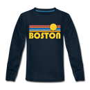 Boston, Massachusetts Youth Long Sleeve Shirt - Retro Sunrise Youth Long Sleeve Boston Tee - deep navy