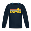 Boston, Massachusetts Youth Long Sleeve Shirt - Retro Sunrise Youth Long Sleeve Boston Tee - deep navy