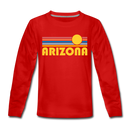 Arizona Youth Long Sleeve Shirt - Retro Sunrise Youth Long Sleeve Arizona Tee - red
