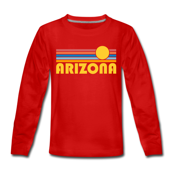 Arizona Youth Long Sleeve Shirt - Retro Sunrise Youth Long Sleeve Arizona Tee - red