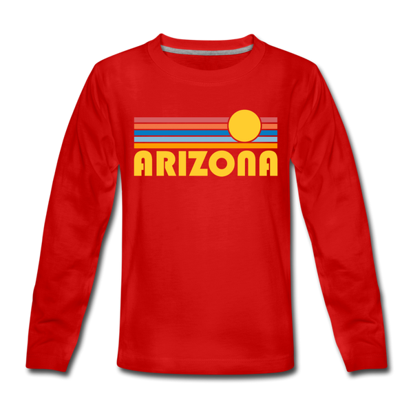 Arizona Youth Long Sleeve Shirt - Retro Sunrise Youth Long Sleeve Arizona Tee - red