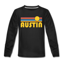 Austin, Texas Youth Long Sleeve Shirt - Retro Sunrise Youth Long Sleeve Austin Tee - black