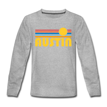 Austin, Texas Youth Long Sleeve Shirt - Retro Sunrise Youth Long Sleeve Austin Tee - heather gray