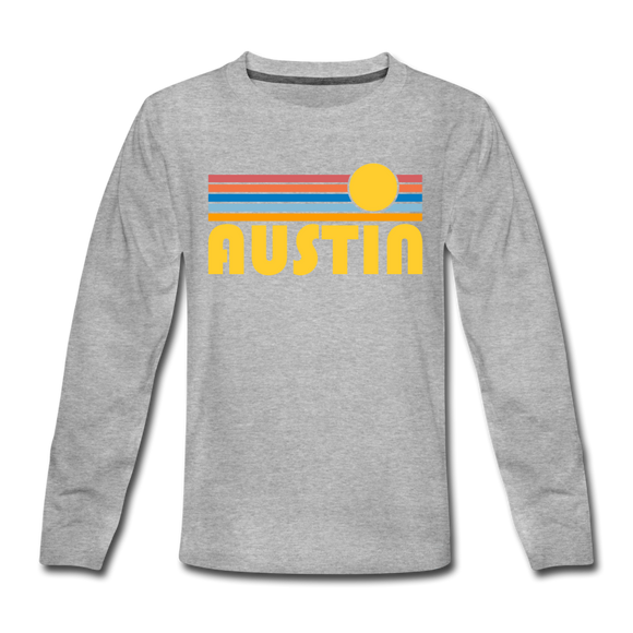 Austin, Texas Youth Long Sleeve Shirt - Retro Sunrise Youth Long Sleeve Austin Tee - heather gray