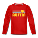 Austin, Texas Youth Long Sleeve Shirt - Retro Sunrise Youth Long Sleeve Austin Tee - red