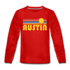 Austin, Texas Youth Long Sleeve Shirt - Retro Sunrise Youth Long Sleeve Austin Tee - red