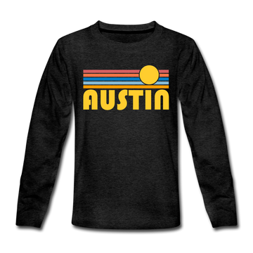 Austin, Texas Youth Long Sleeve Shirt - Retro Sunrise Youth Long Sleeve Austin Tee - charcoal gray