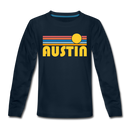 Austin, Texas Youth Long Sleeve Shirt - Retro Sunrise Youth Long Sleeve Austin Tee - deep navy