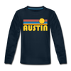 Austin, Texas Youth Long Sleeve Shirt - Retro Sunrise Youth Long Sleeve Austin Tee - deep navy