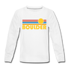 Boulder, Colorado Youth Long Sleeve Shirt - Retro Sunrise Youth Long Sleeve Boulder Tee - white