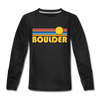 Boulder, Colorado Youth Long Sleeve Shirt - Retro Sunrise Youth Long Sleeve Boulder Tee - black