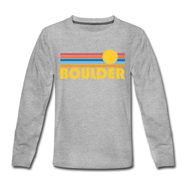 Boulder, Colorado Youth Long Sleeve Shirt - Retro Sunrise Youth Long Sleeve Boulder Tee - heather gray