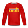 Boulder, Colorado Youth Long Sleeve Shirt - Retro Sunrise Youth Long Sleeve Boulder Tee - red