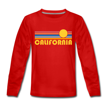 California Youth Long Sleeve Shirt - Retro Sunrise Youth Long Sleeve California Tee - red