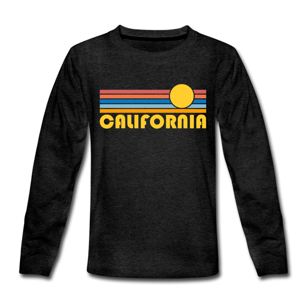 California Youth Long Sleeve Shirt - Retro Sunrise Youth Long Sleeve California Tee - charcoal gray