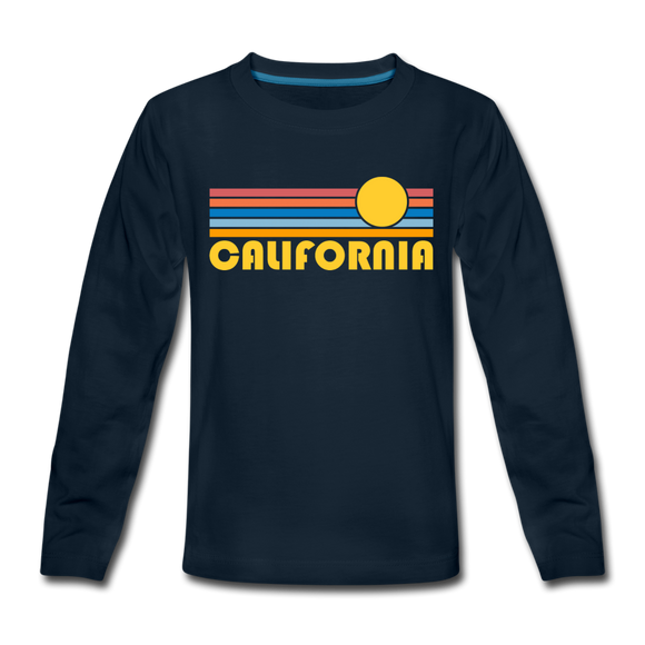 California Youth Long Sleeve Shirt - Retro Sunrise Youth Long Sleeve California Tee - deep navy