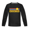 Chicago, Illinois Youth Long Sleeve Shirt - Retro Sunrise Youth Long Sleeve Chicago Tee - black