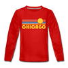 Chicago, Illinois Youth Long Sleeve Shirt - Retro Sunrise Youth Long Sleeve Chicago Tee - red