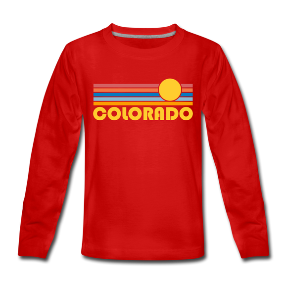 Colorado Youth Long Sleeve Shirt - Retro Sunrise Youth Long Sleeve Colorado Tee - red