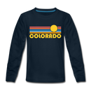Colorado Youth Long Sleeve Shirt - Retro Sunrise Youth Long Sleeve Colorado Tee - deep navy