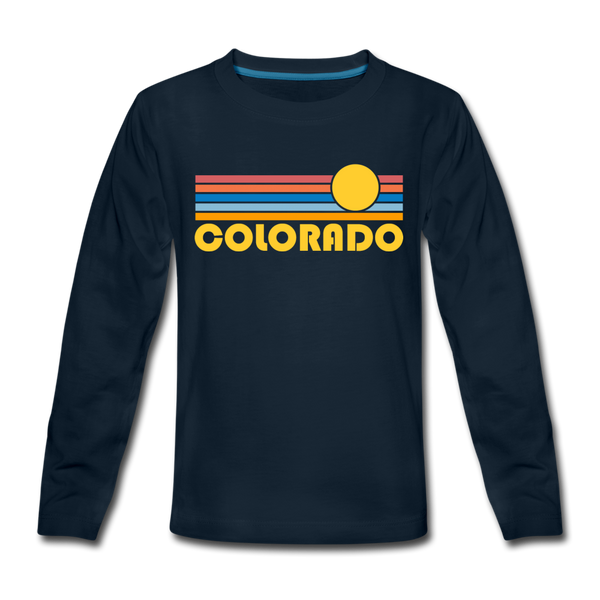 Colorado Youth Long Sleeve Shirt - Retro Sunrise Youth Long Sleeve Colorado Tee - deep navy